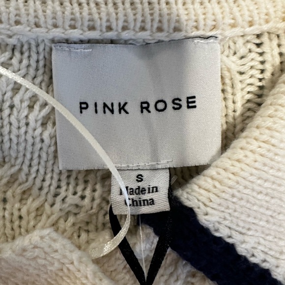 NWT Pink Rose Preppy Cream & Navy  Cable Knit Collared Cardigan. Ribbed Hem. S - Picture 5 of 16